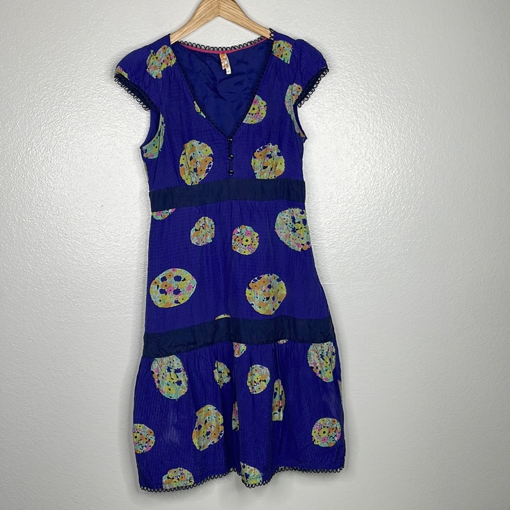 Anthropologie Maeve "Lighthouse" Route Silk Dress sz 6 Blue